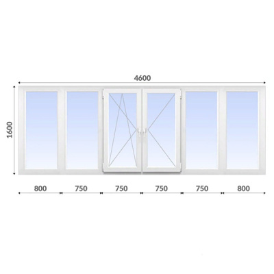 Балкон П-образный 1600x4600 WDS 60 мм 2-камерный стеклопакет