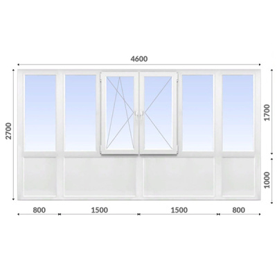 Французский балкон 2700x4600 Wintech 70 мм 2-камерный стеклопакет энергосберегающее