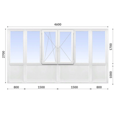 Французский балкон 2700x4600 WDS 60 мм 1-камерный стеклопакет